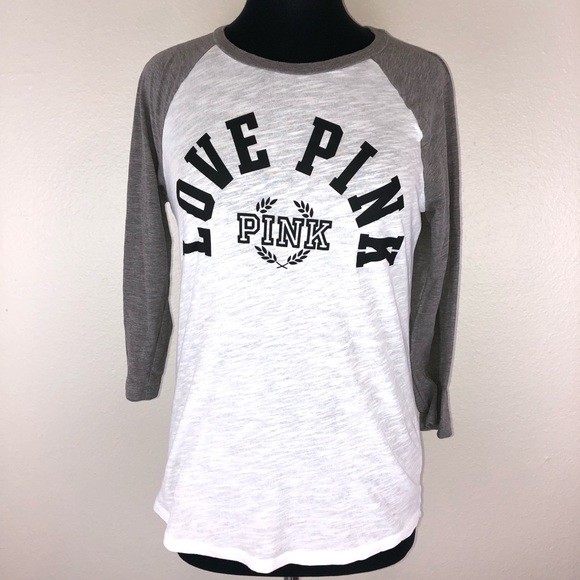 PINK Victoria's Secret Tops - ⭐️ PINK Victoria’s Secret white/gray baseball tee
